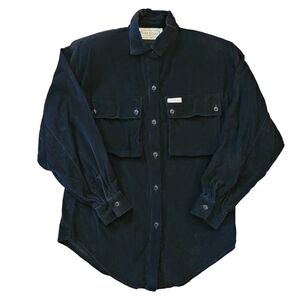Vintage Saint Germain Paris Corduroy Shirt Petite - Black Button Down USA Made